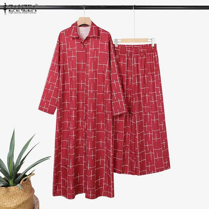 ZANZEA Muslim Sets Fashion Long Sleeve Long Tops Wide Leg Pants Autumn Pants Sets Blusas 2PCS Oversize Two-piece Outfits