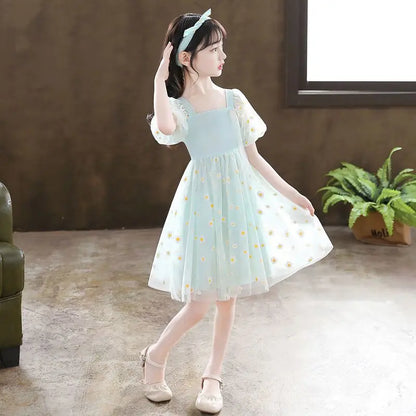 Tulle Skirt Girls Summer Dresses Kids Dress Luxury Cotton Linen Suit Girl From 8 12 Years Old Girl's Clothes Children's Elegant