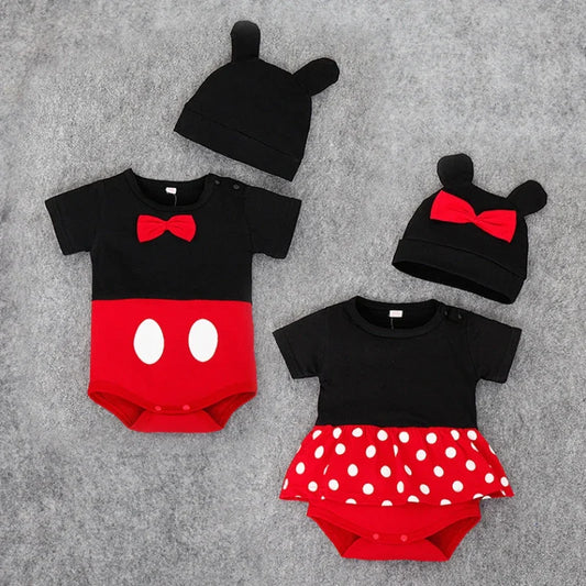 Summer Cotton Mickey Minnie Baby Rompers Cartoon 2pcs Jumpsuit Triangle Climbing Suit Skirt Two-piece Suit