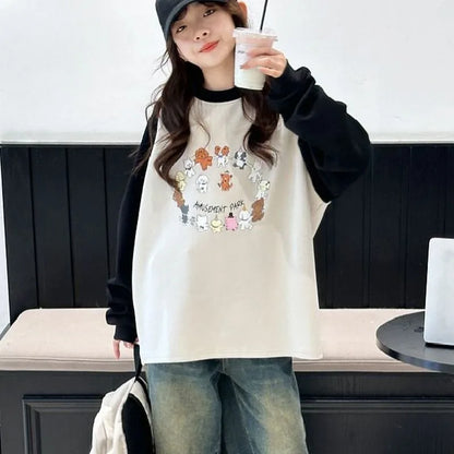 Cartoon Elementary Girl Spring Autumn Clothes T-shirt Teen Teenage Wear Children's Clothing From 8 To 12 Years Girls 11 Old Top