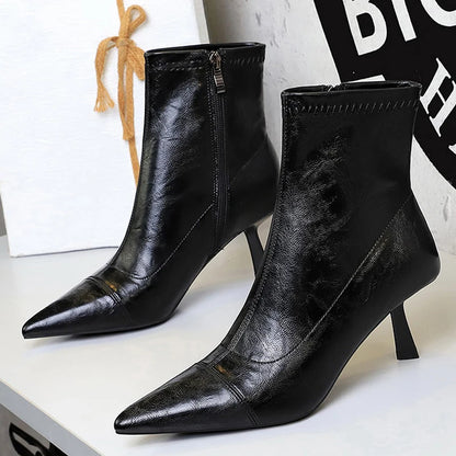 2026 Autumn Winter Shoes Leather Boots Women Shoes Side Zipper Ladies Ankle Boots Pointed High-Heeled Boots Stiletto Short Boots