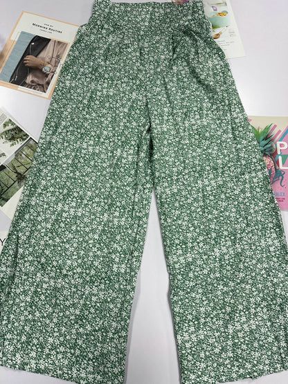 2024 New Red Green Blue Black Floral High-Waisted Bell-Bottoms Pants Loose and Comfortable Slim Ladies Design Feeling Pants