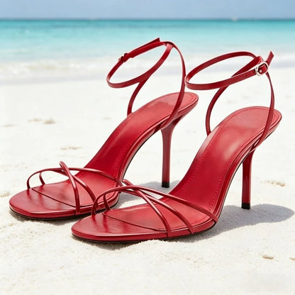 Concise Style Ankle-Strap Heeled Sandals Women Sexy Open-Toe Cross-tied Slingback High Heels for Ladies Elegant Party Dress Shoe