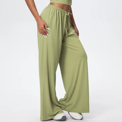 Loose Breathable Yoga Full Length Wide Leg Pants Solid Color Naked Feel Fitness Sports Woman Quick Drying Gym Pencil Pants