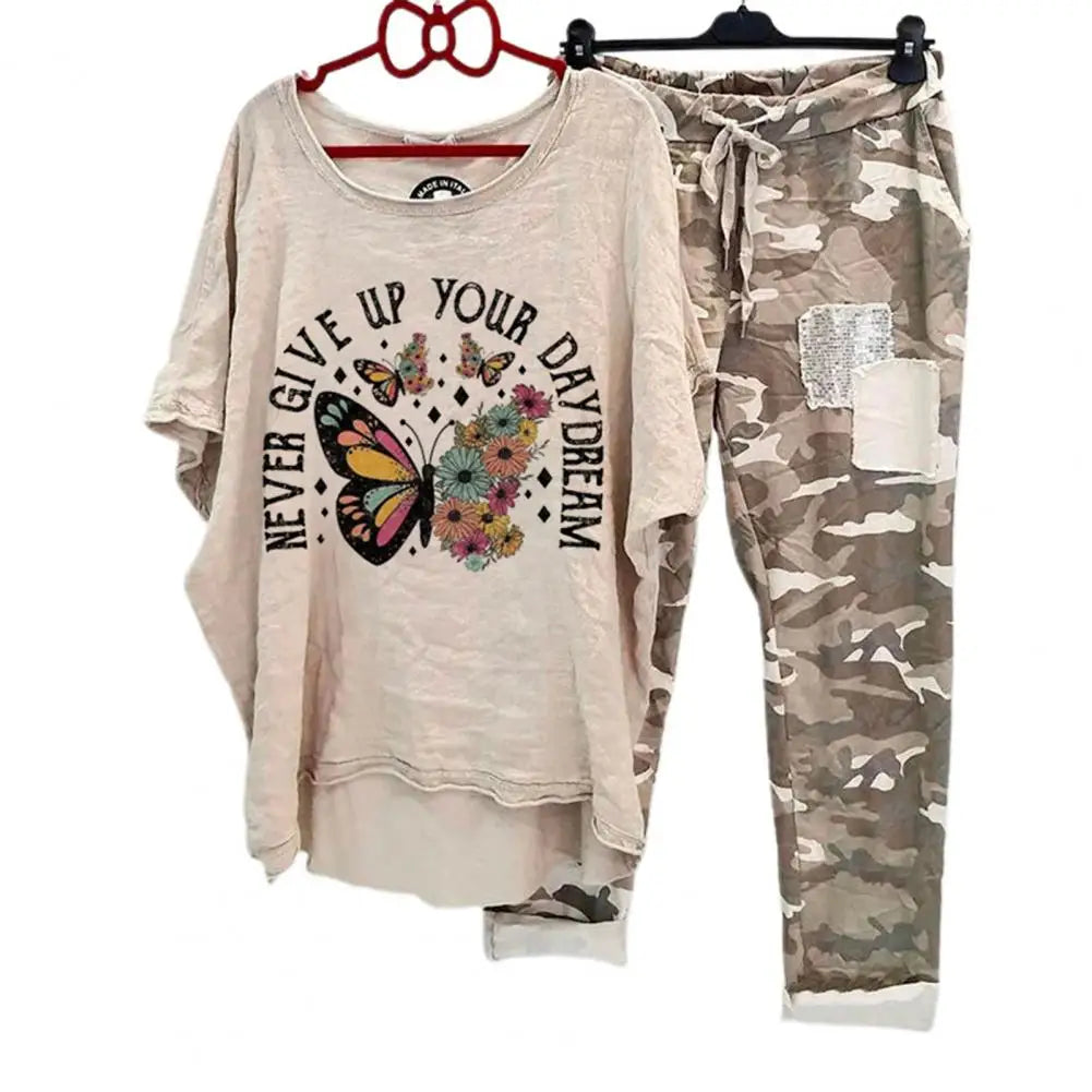 Women's Cotton Blend Suit Women's Summer Casual Printed Sportswear Set Lightweight Cotton Blend Outfit for Fashionable