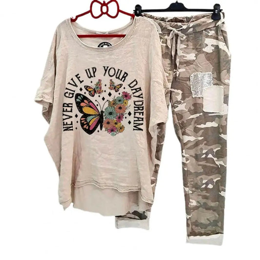 Women's Cotton Blend Suit Women's Summer Casual Printed Sportswear Set Lightweight Cotton Blend Outfit for Fashionable