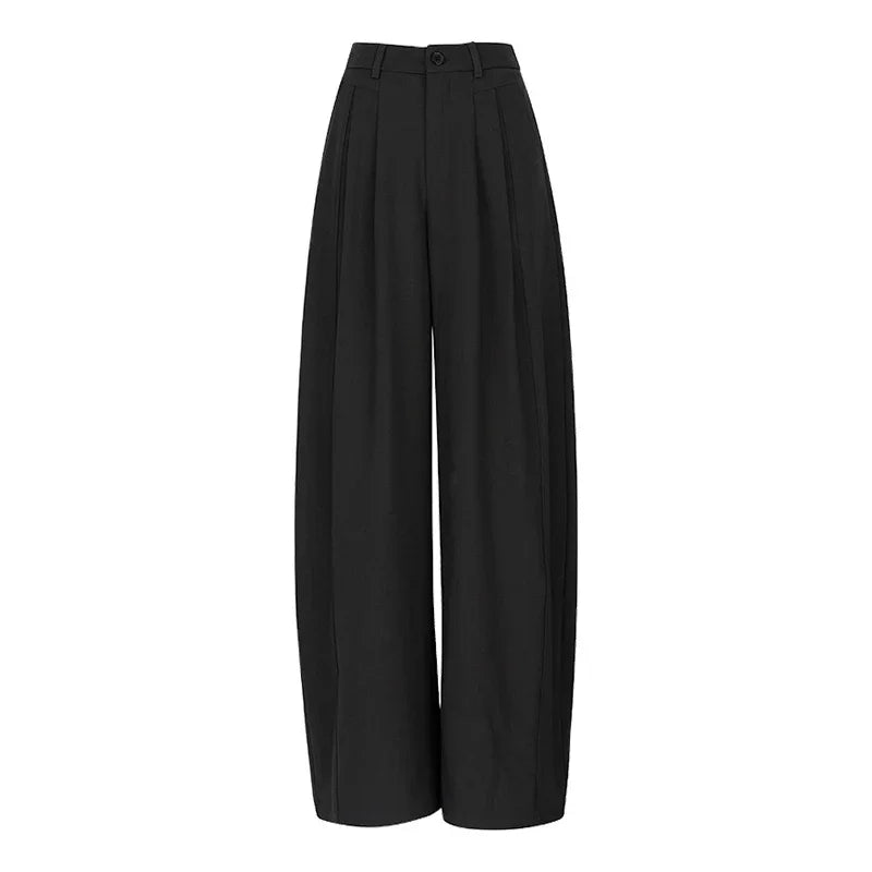 ELFSACK High Waist Pleated Wide Leg Trousers, Minimalist Casual Office Trousers for Women, Button Fly Loose Palazzo Pants