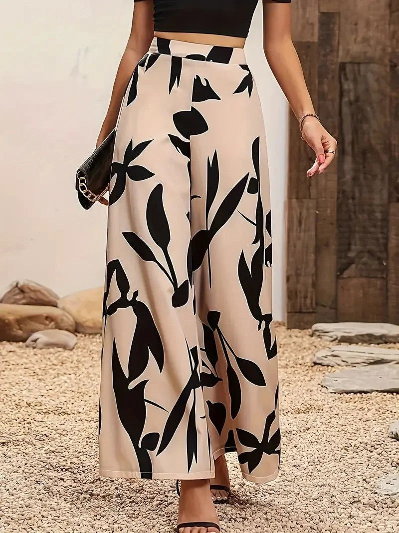 Women's Print Wide-Legged Casual Pants Loose Fit Fashionable Trousers