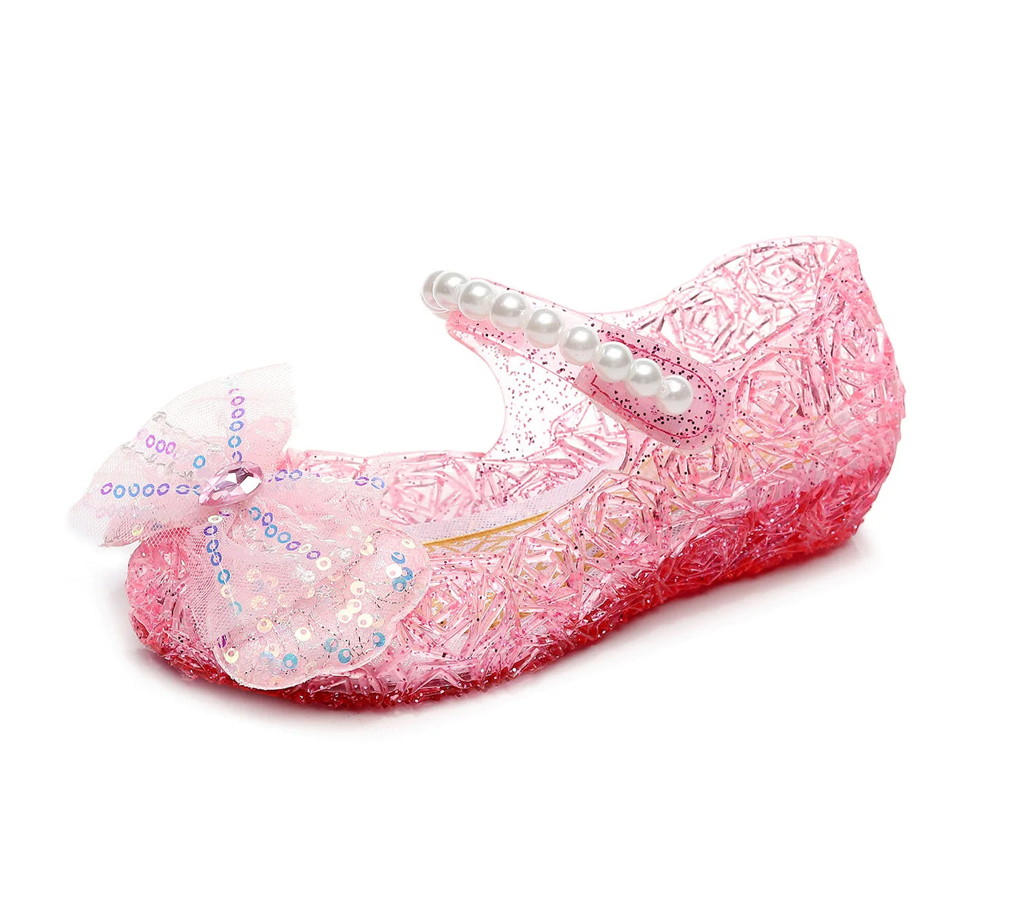 Kids Girl Bowknot Princess Sandal Children Soft Bottom High Heels Crystal Jelly Wedding Performances Party Shoe PVC Beach Sandal