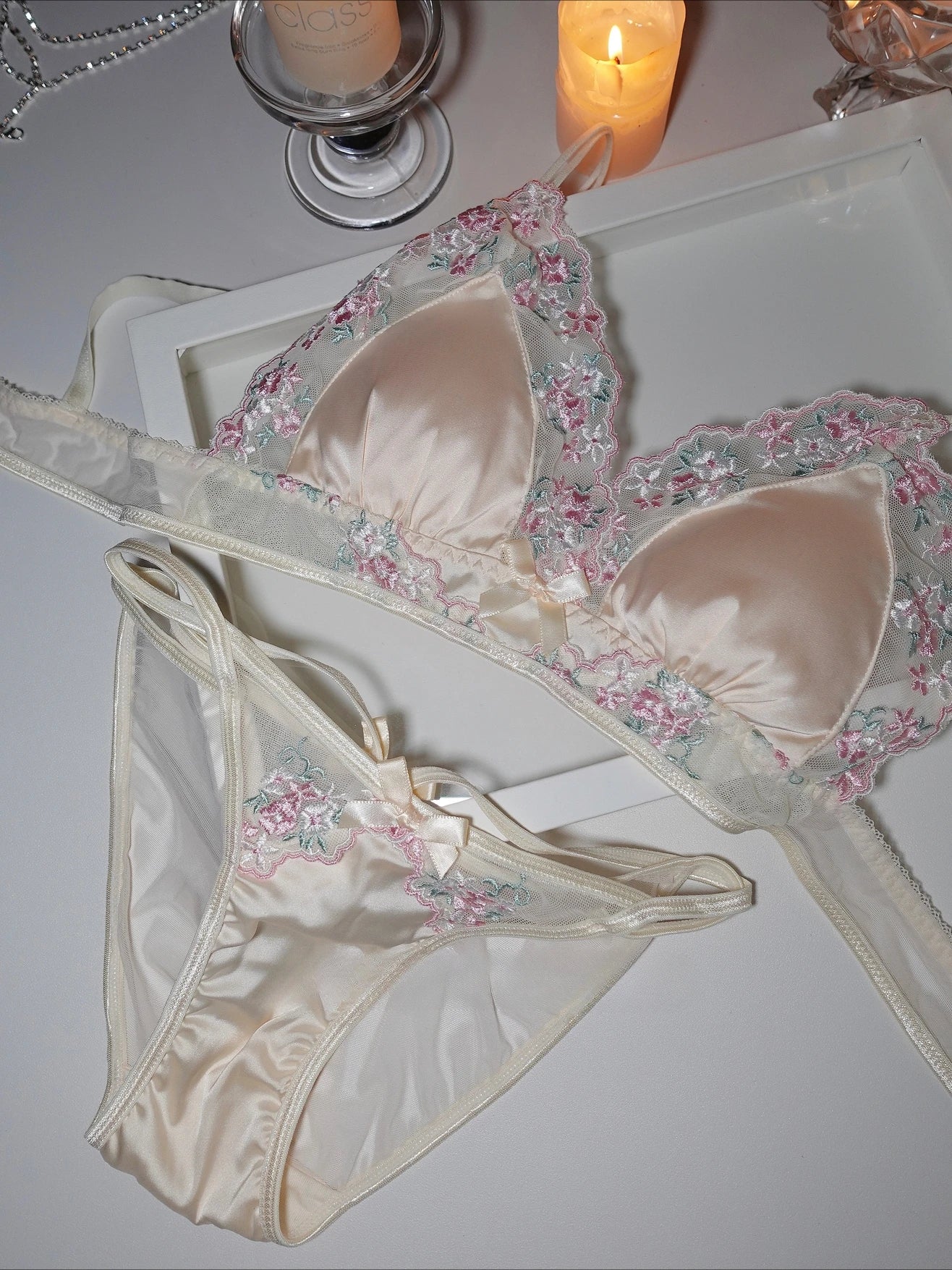MOYISU Girls French Bra Thin Triangle Cup Purple Embroidery Light Luxury Silk Sexy Pure Desire Lace Underwear Set