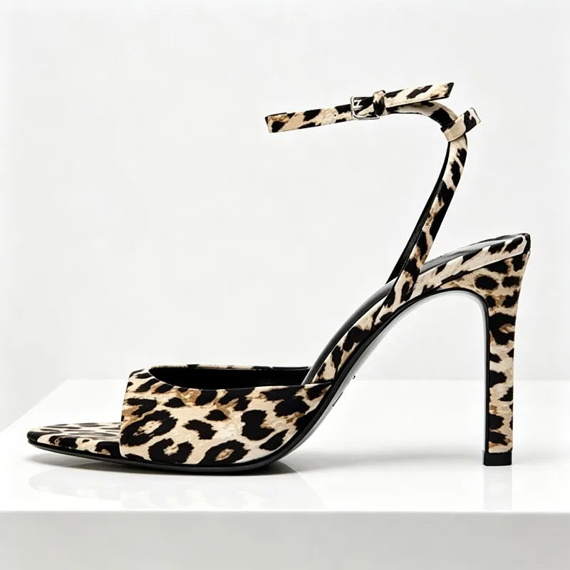 Fashion Animal Print Heeled Sandals Women Sexy Peep Toe Ankle-Strap Shoes for Women Elegant Women's Heels Sandalias De Mujer