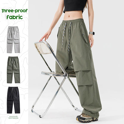 Waterproof Hiking Trousers Women Spring Autumn Elastic Waist Trouser Adjustable Trouser Legs Windproof Pant Outdoor Camping Pant