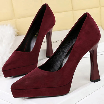BIGTREE Shoes Platform Pumps Women Shoes Chunky Heel Pointed High Heels Suede Luxury Banquet Shoes Fashion Women Office Shoes