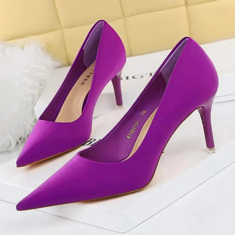BIGTREE Shoes Satin Women Pumps 2026 New Purple High Heels Fashion Women Shoes Stiletto Luxury Noble Party Shoes Women Heels