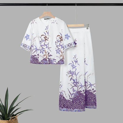 ZANZEA Stylish Summer 2 Pieces Sets Printed Outfits Elegant Women Dress Sets O Neck Half Sleeve Floral Blouse Maxi Skirt Suit