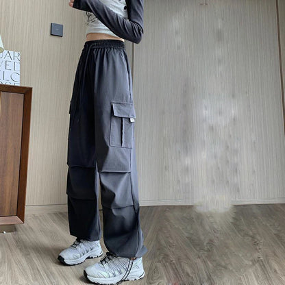 Fashion Women Joggers Pants Casual Female Chic Straight Cargo Pants Elastic High Waist Streetwear Slim Trousers Summer Thin