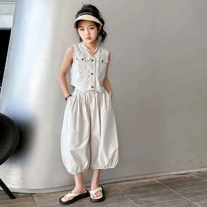 Girls Clothes 12 To 14 Years Old Junior Top and Bottom Set Outfit Sets Kids Girl Korean Children's 2025 Girls' Outfits Summer 4