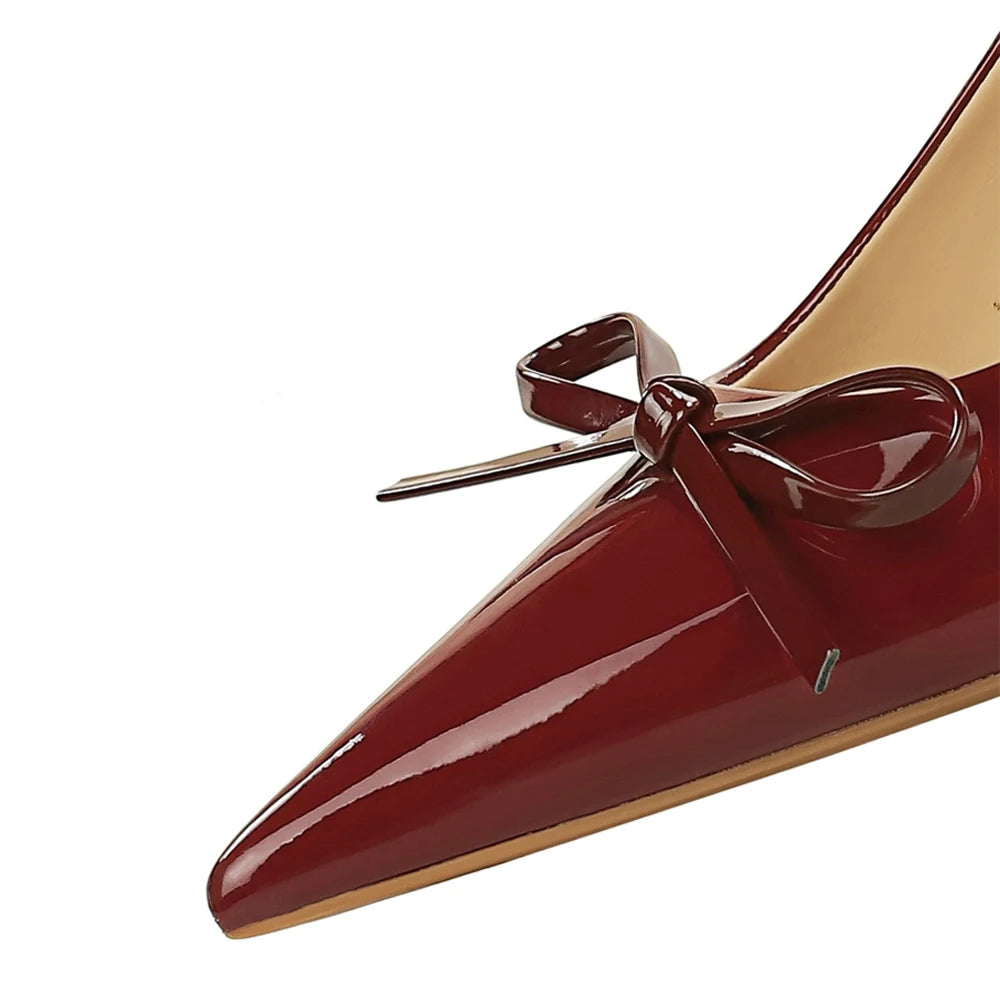 Large Size 43 Women Pumps Patent Leather High Heels Ladies Shoes Bow Decoration Heeled Sandals Women Shoes Summer Stiletto Heels