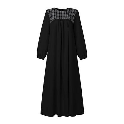 ZANZEA Elegant Muslim Abaya Dress Women Long Sleeve Plaid Patchwork Maxi Robe A-Line Loose Eid Modest Dresses Casual Kaftan 2026