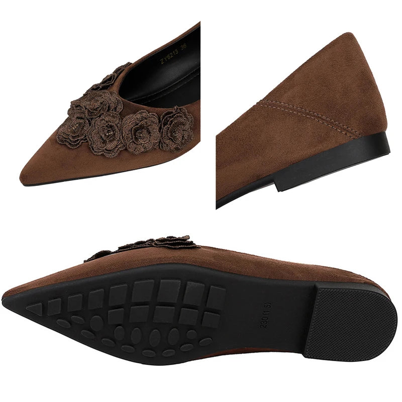 BIGTREE Shoes Retro Style Design With Flower Pointed Toe Women's Shoes Comfortable Suede Wedge Heel Shoes Fashion Ladies Shoes