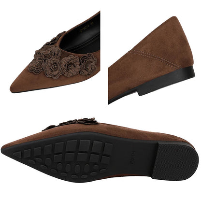 BIGTREE Shoes Retro Style Design With Flower Pointed Toe Women's Shoes Comfortable Suede Wedge Heel Shoes Fashion Ladies Shoes