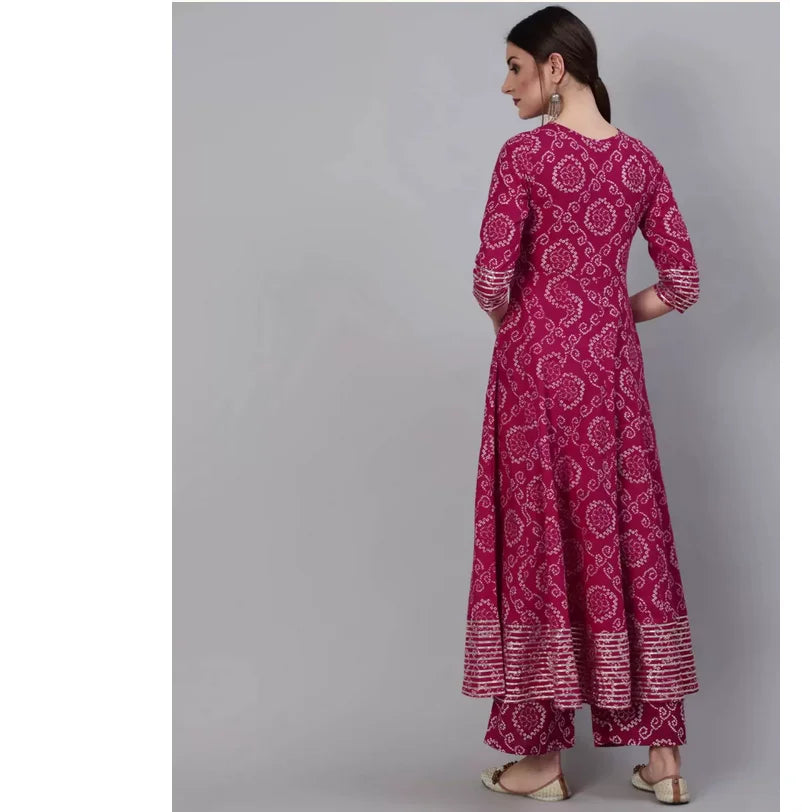 Indian Pure Cotton Rose Red Printed Women's 3-Piece Set for Spring and Summer