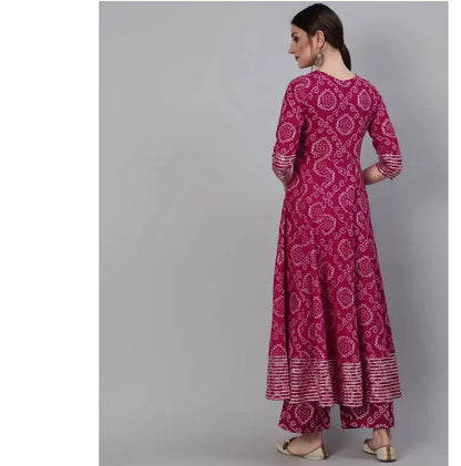 Indian Pure Cotton Rose Red Printed Women's 3-Piece Set for Spring and Summer