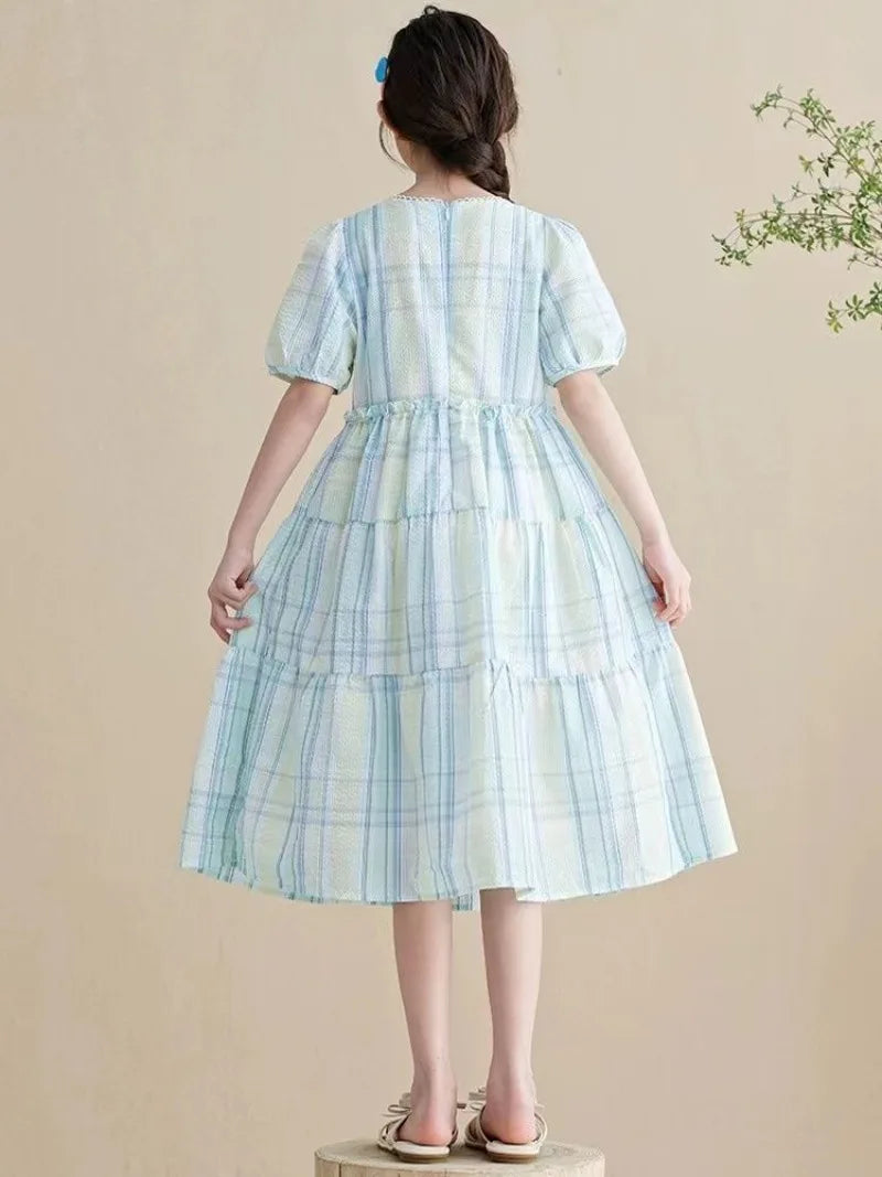 Lightweight Cotton Fabric Girls Party Dresses 2025 Kids Clothes 10 12 Years Dress Vintage Luxury Girl Pink Sets for Children Old