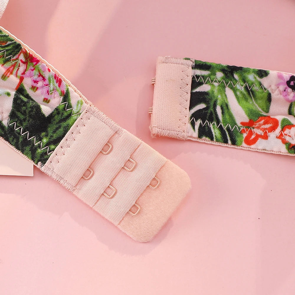 Victoria Secret Sexy Women Underwear Very Sexy Logo Shine Strap Tropical Floral Push Up Bra Shine Script Thong Panty