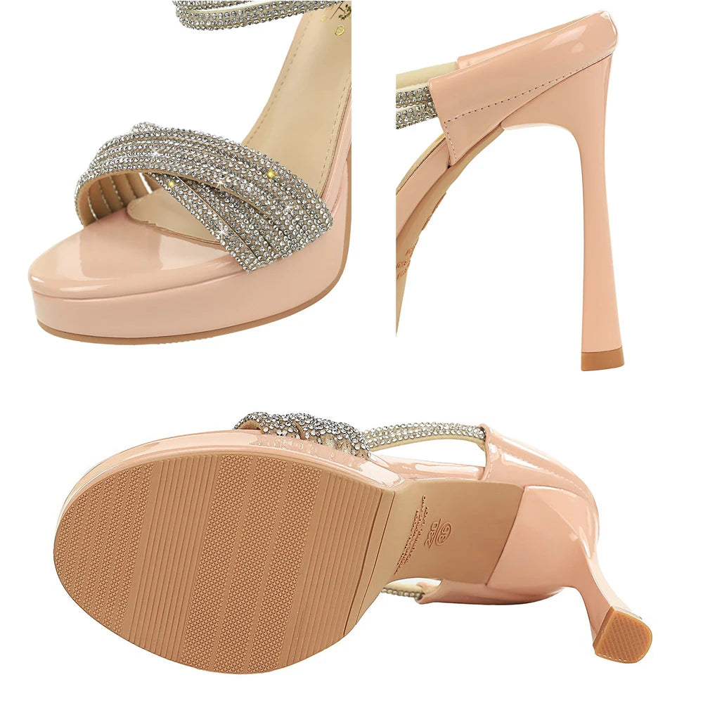 BIGTREE Shoes Women Luxury High Heels Open Toed High-heeled Sandals Women Summer Shoes Rhinestone Stiletto Heels 11.5 cm Pumps