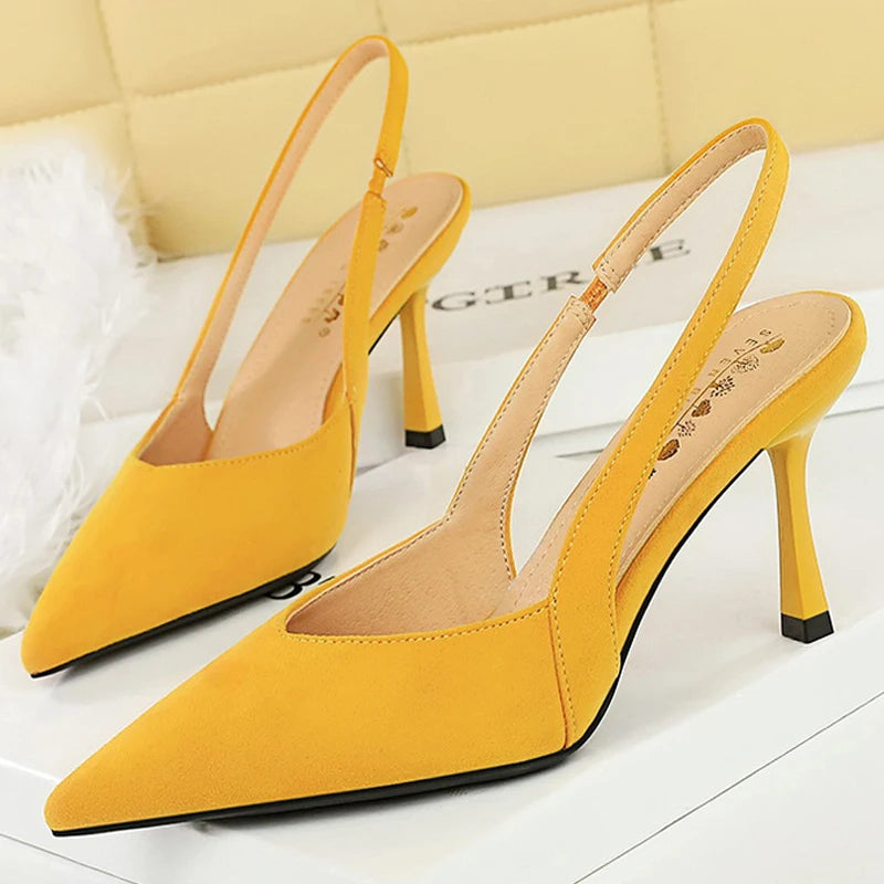 BIGTREE Shoes Women 8 Cm Heels Suede Women Pumps Sharp Pointed Hollow Out High Heels Stiletto Summer Women's Sandals Office Shoe