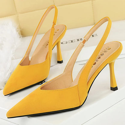 BIGTREE Shoes Women 8 Cm Heels Suede Women Pumps Sharp Pointed Hollow Out High Heels Stiletto Summer Women's Sandals Office Shoe