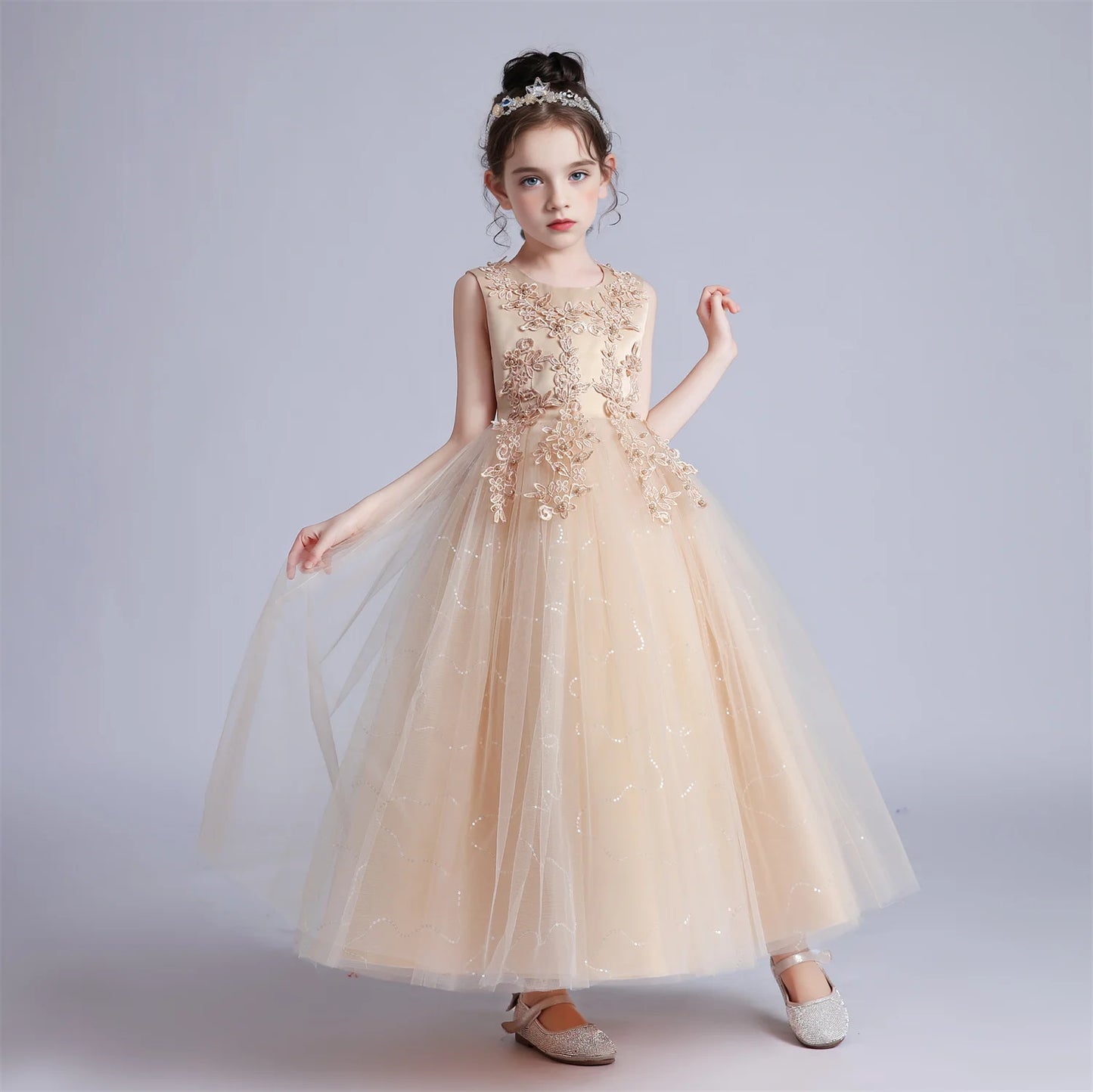 BX683 Kids Dresses For Girls Lace Dress Gown Princess Clothes Children Formal Evening Party Flower Girls Wedding Vestidois