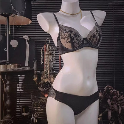 Women French Lace T-Shirt Bra Set Wirefree Lift Support Gathering Anti-Sagging Large Cup Slimming Breathable Daily Intimates Set