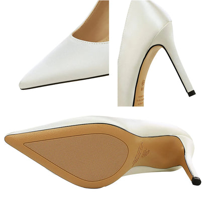 BIGTREE Shoes Women Pumps Rice White High Heels Sexy Party Shoes Stiletto 10 cm Heels Ladies Shoes Pointed Tip Female Heels New