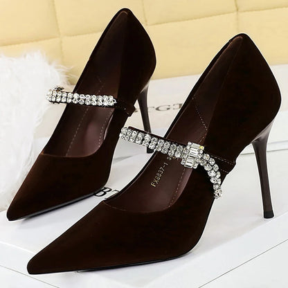 New Luxury Women Pumps Rhinestone Design High Heels Ladies Shoes Suede Female Heels 10 cm Stiletto Pumps Fashion Banquet Shoes