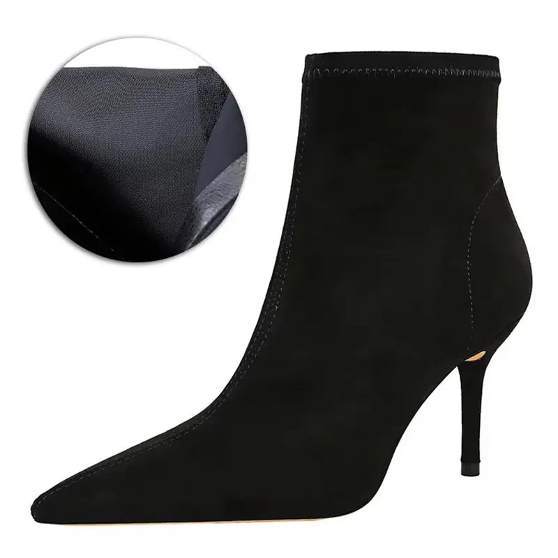 BIGTREE Shoes Leather Boots Women High-Heeled Boots Keep Warm Winter Boots Pointed Toe Stiletto High Heels Women Ankle Boots