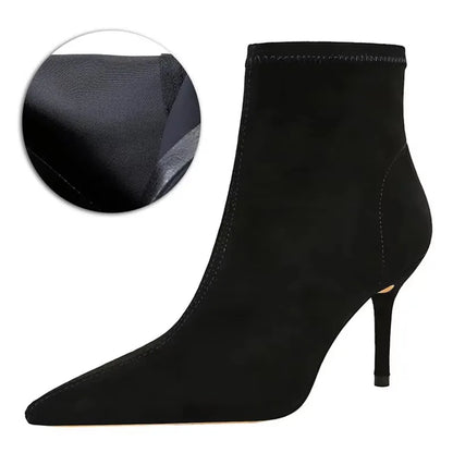 BIGTREE Shoes Leather Boots Women High-Heeled Boots Keep Warm Winter Boots Pointed Toe Stiletto High Heels Women Ankle Boots
