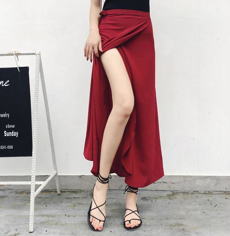 Vacation Style Wrap Skirt Beachside Long Skirt Women's High Waist A-Line Midi Skirt Floral Print One-Piece Summer Spring