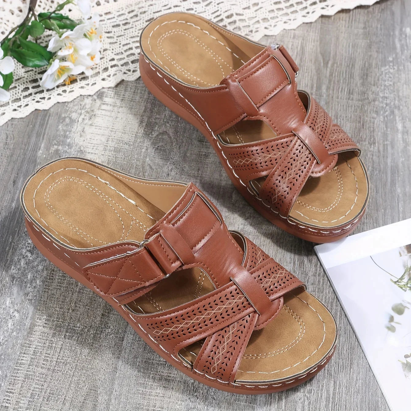 2026 Summer Women Wedge Sandals Premium Orthopedic Open Toe Sandals Vintage Anti-Slip Leather Casual Female Platform Retro Shoes