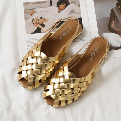 Advanced Womens Flat Sandals Summer Beach Holiday Footwear Fashion Woven Slingback Roman Shoes Designer Elegant Party Big size