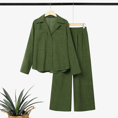 ZANZEA Women Casual Pant Sets Lapel Neck Long Sleeve Blouse & Elastic Waist Pants 2pcs Matching Sets Autumn OL Work Solid Co-ord