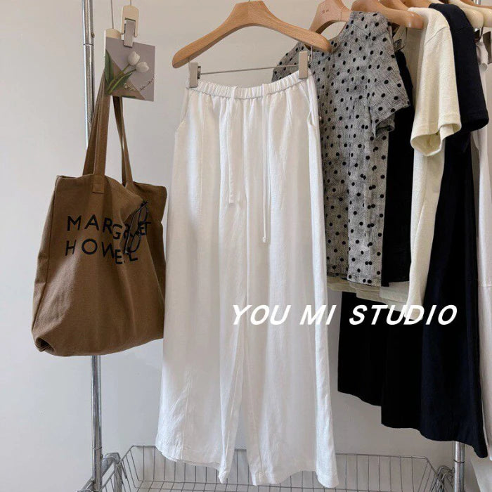 plus Size 300 Pounds Casual Pants Draped Loose Comfortable Wide Leg Linen Trousers for Women Summer Season High Waist Straigh...