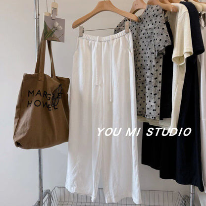 plus Size 300 Pounds Casual Pants Draped Loose Comfortable Wide Leg Linen Trousers for Women Summer Season High Waist Straigh...