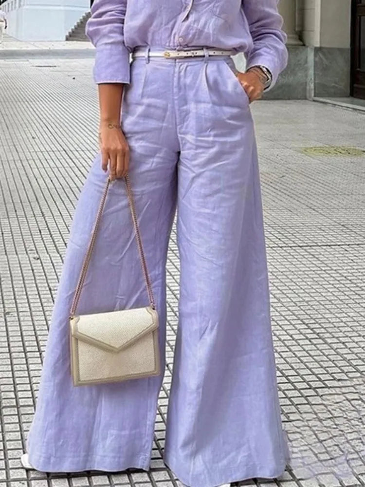 Bonboho Women's Cotton Linen High Waist Wide Leg Pants with Pockets 2026 Summer Minimalist Solid Color Casual Office Trousers