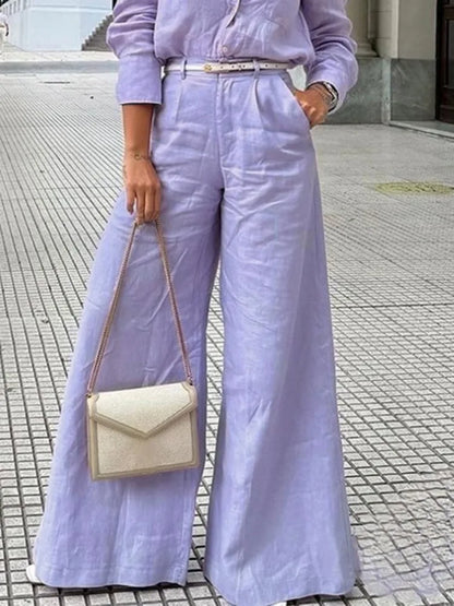 Bonboho Women's Cotton Linen High Waist Wide Leg Pants with Pockets 2026 Summer Minimalist Solid Color Casual Office Trousers