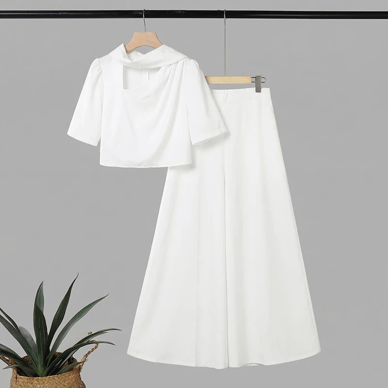 Stylish Summer Outfits ZANZEA Women 2 Pieces Sets Tracksuit Elegant Hollow Out Short Sleeve Blouse Wide Leg Pant Sets Streetwwar