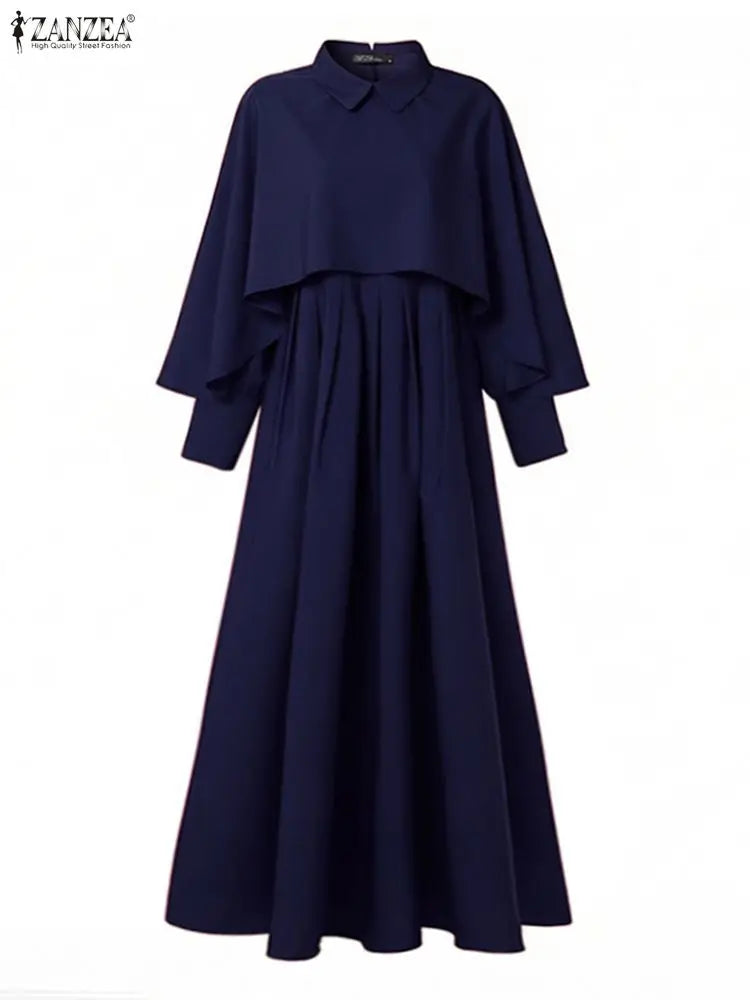 Modest Muslim Sets Fashion 2PCS Poncho Blouse Dress Sets ZANZEA Ramadan Hijab Outfits Women 2 Pieces Sets Long Sleeve Tops Suit