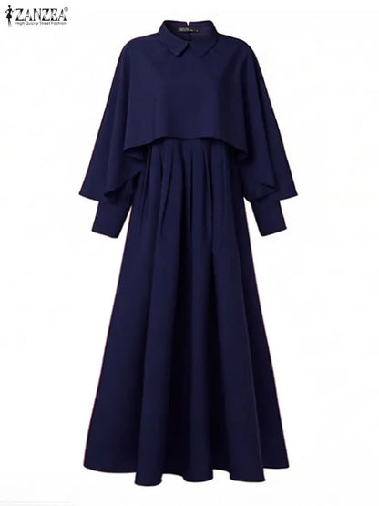 Modest Muslim Sets Fashion 2PCS Poncho Blouse Dress Sets ZANZEA Ramadan Hijab Outfits Women 2 Pieces Sets Long Sleeve Tops Suit