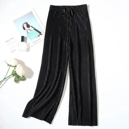 2026 Spring and Summer Loose Chiffon Ice Silk Women's Pants, Pleated Slim Wide-Leg Trousers